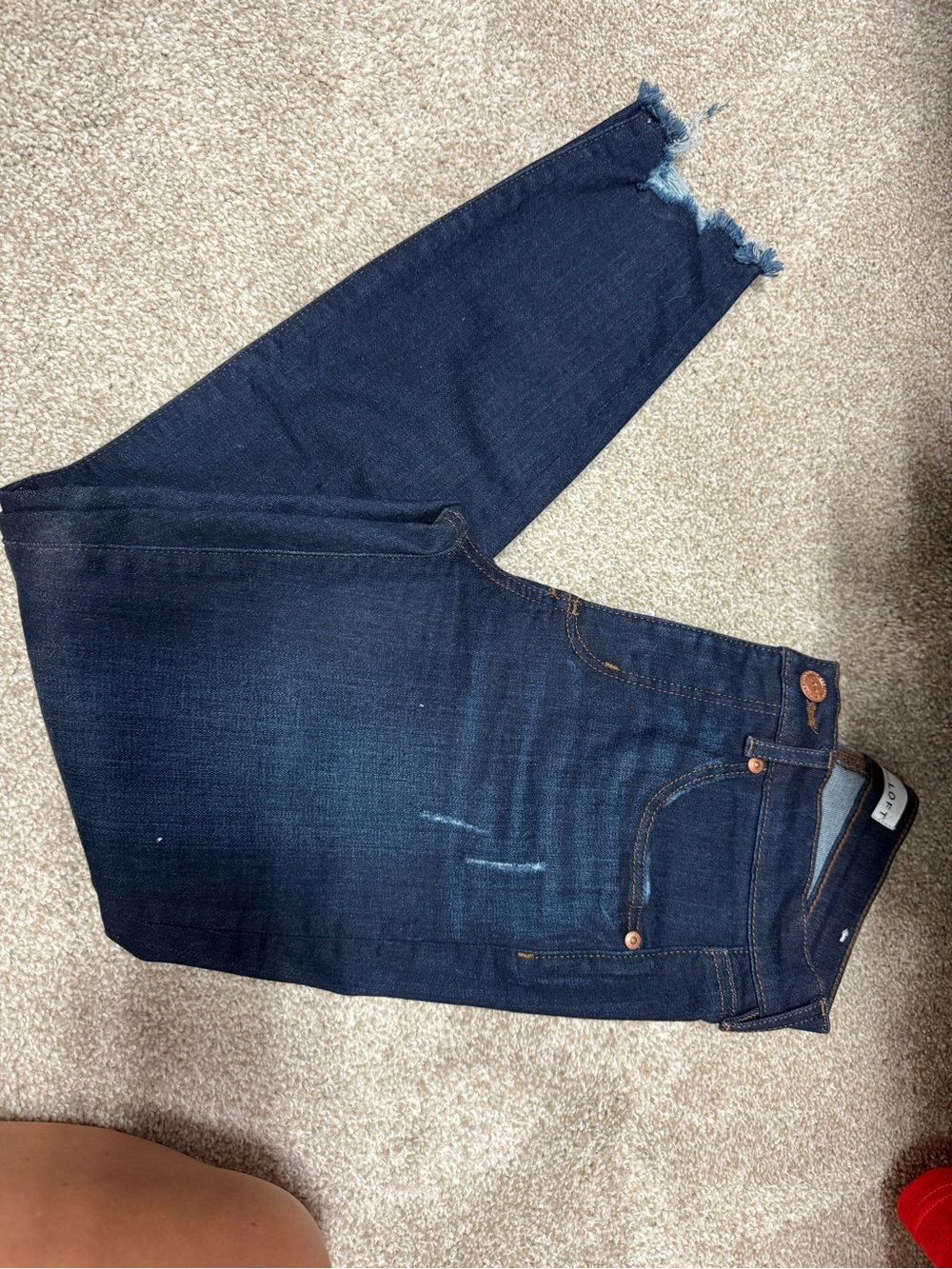 LOFT Dark Blue Slim Straight Men's Jeans with Frayed Hem